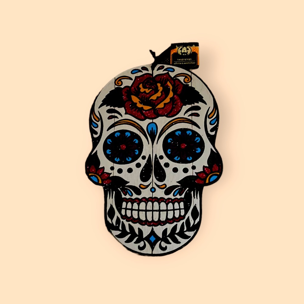 Halloween Decoration NWT Skull Hanging Sign Greenbrier International 13"